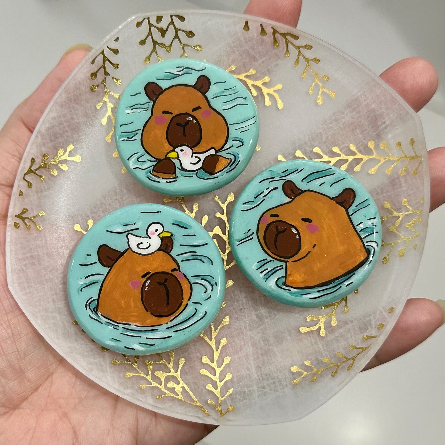 Handmade Capybara Clay Magnets, Fridge Magnets, set of 3