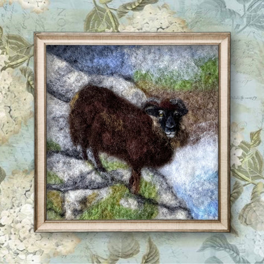 Needle Felted Wool Painting of a Soay Sheep