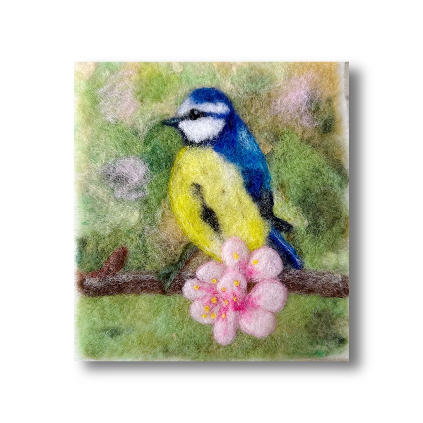 Needle Felted Wool Painting of a Blue Tit Song Bird