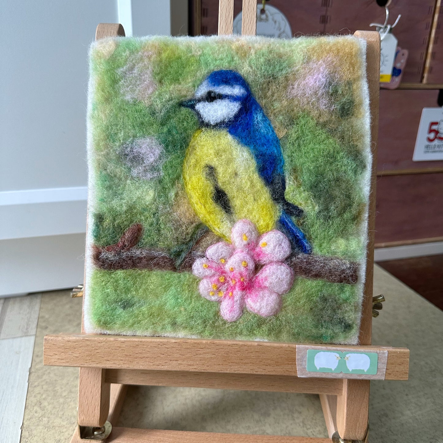 Needle Felted Wool Painting of a Blue Tit Song Bird