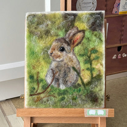 Needle Felted Wool Painting of a Little Cute Bunny Rabbit