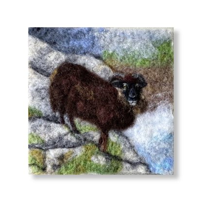 Needle Felted Wool Painting of a Soay Sheep