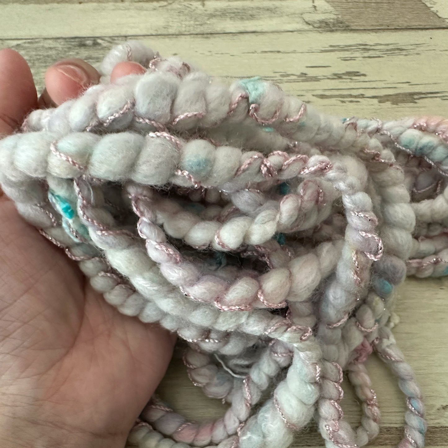 Hand Spun Art Yarn, MERMAID'S SONG, Coiled Spun yarn for weaving, knitting or crochet