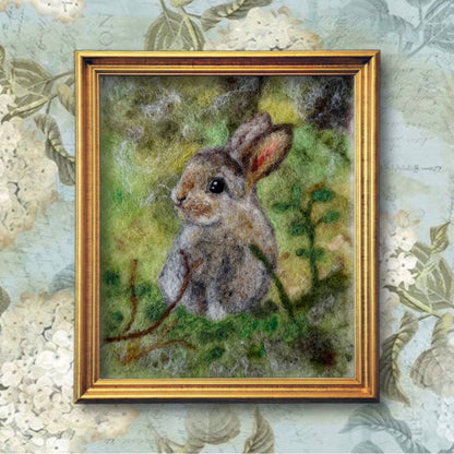 Needle Felted Wool Painting of a Little Cute Bunny Rabbit