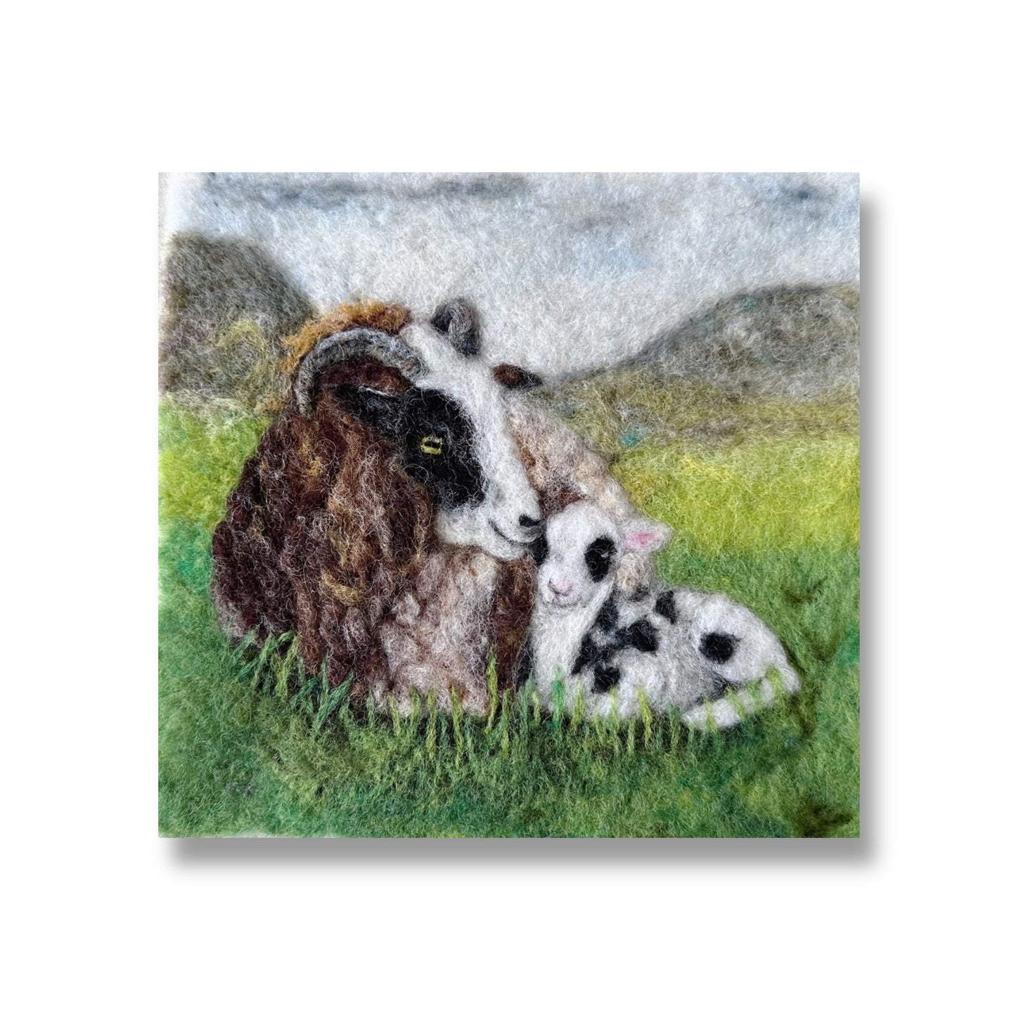 Needle Felted Wool Painting of an Ewe and Lamb