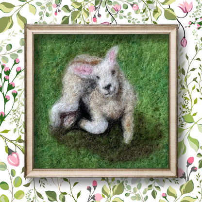 Needle Felted Wool Painting of Little Lamb waiting for his friends