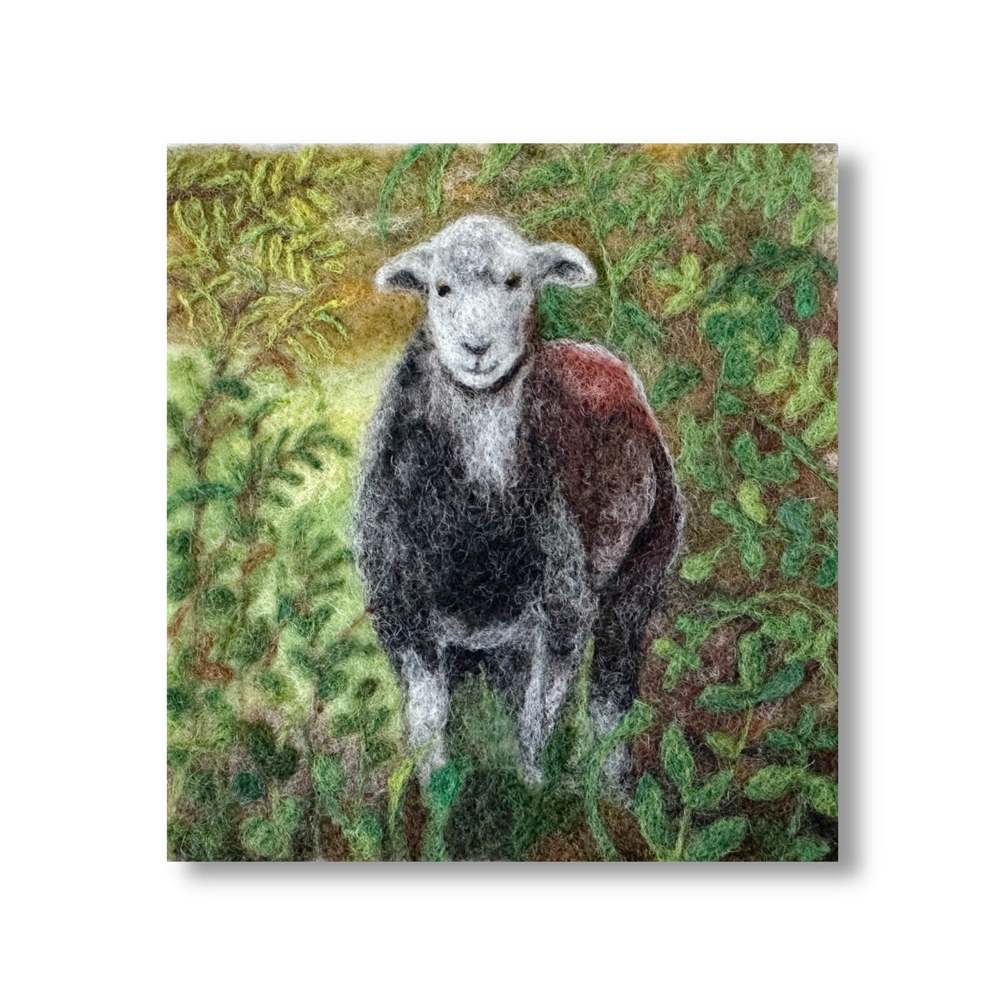 Needle Felted Wool Painting of a Curious Herdwick Sheep