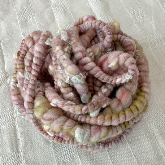 Hand Spun Art Yarn, DRIED FLOWERS Core Spun for weaving, knitting or crochet