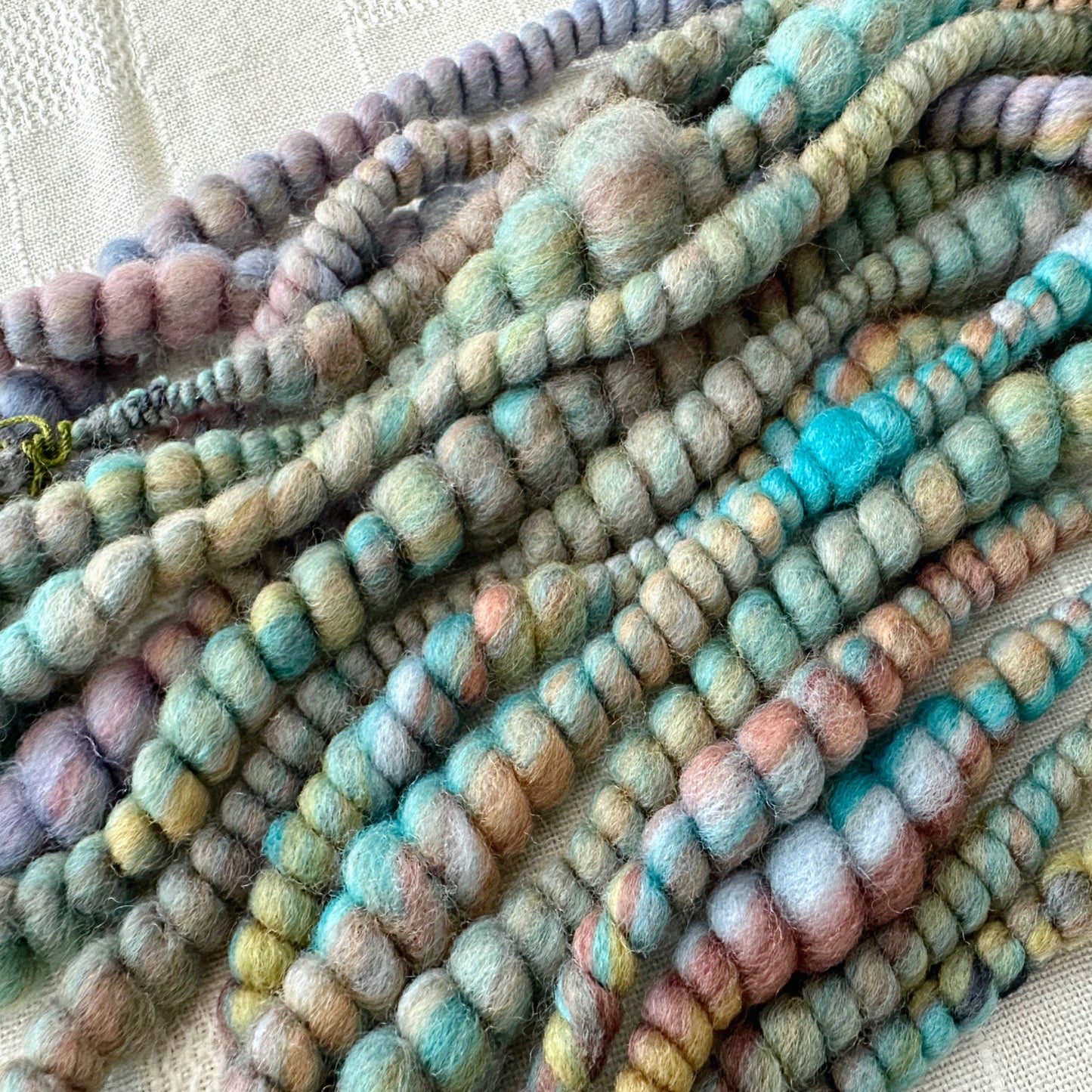 Hand Spun Art Yarn, DRAGON'S SCALES Core Spun Coiled Art Yarn for weaving, knitting or crochet