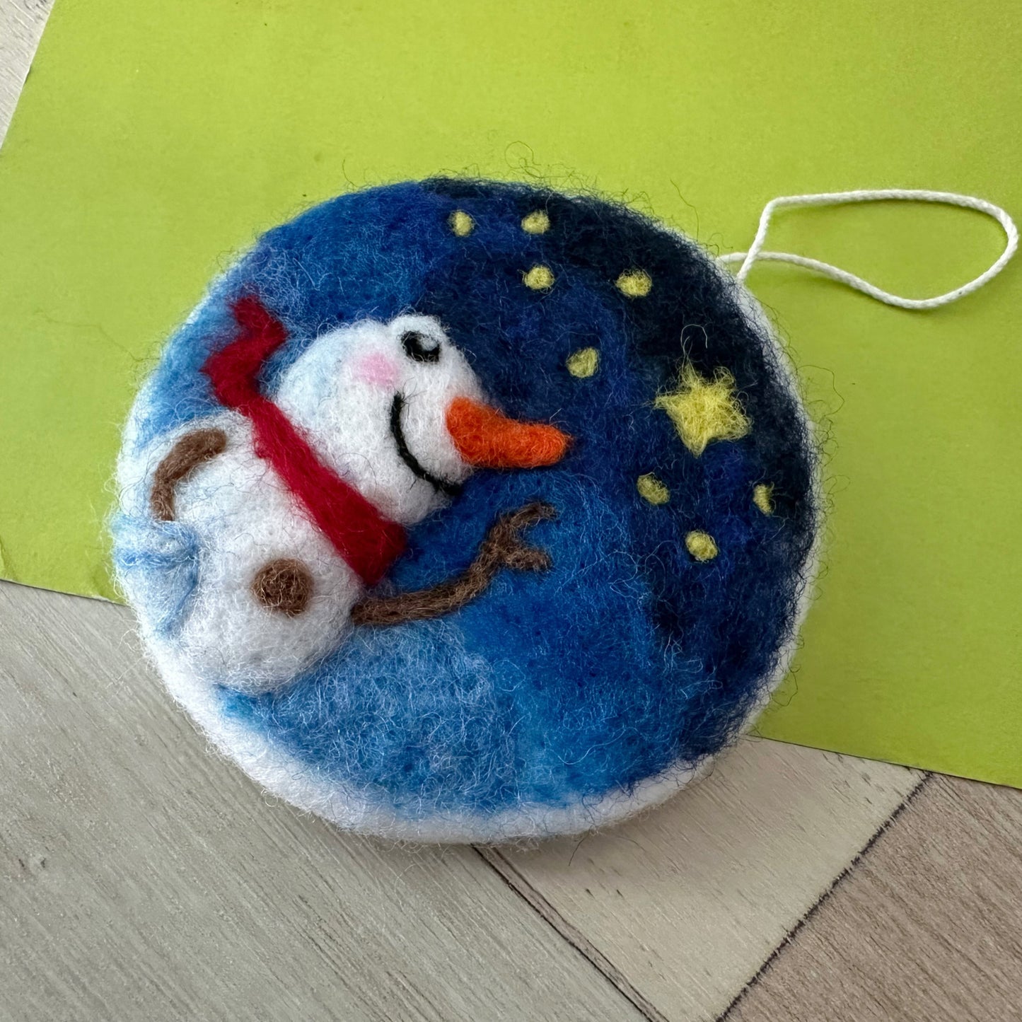 Needle Felted Christmas Ornament, Gazing Snowman