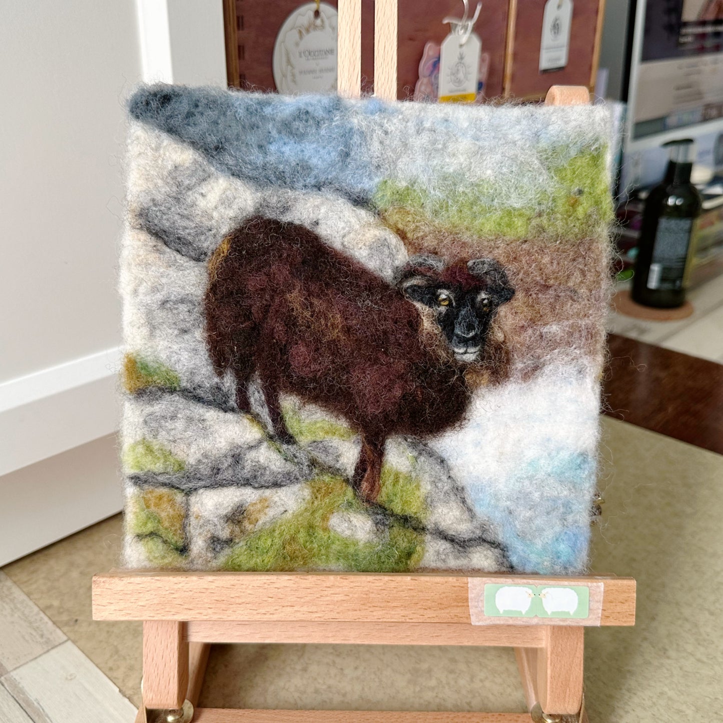 Needle Felted Wool Painting of a Soay Sheep