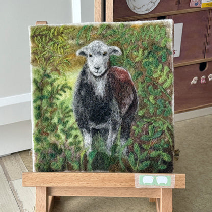 Needle Felted Wool Painting of a Curious Herdwick Sheep