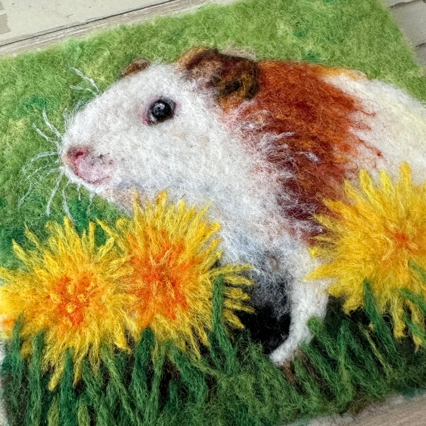 Needle Felted Wool Painting of Guinea Pig