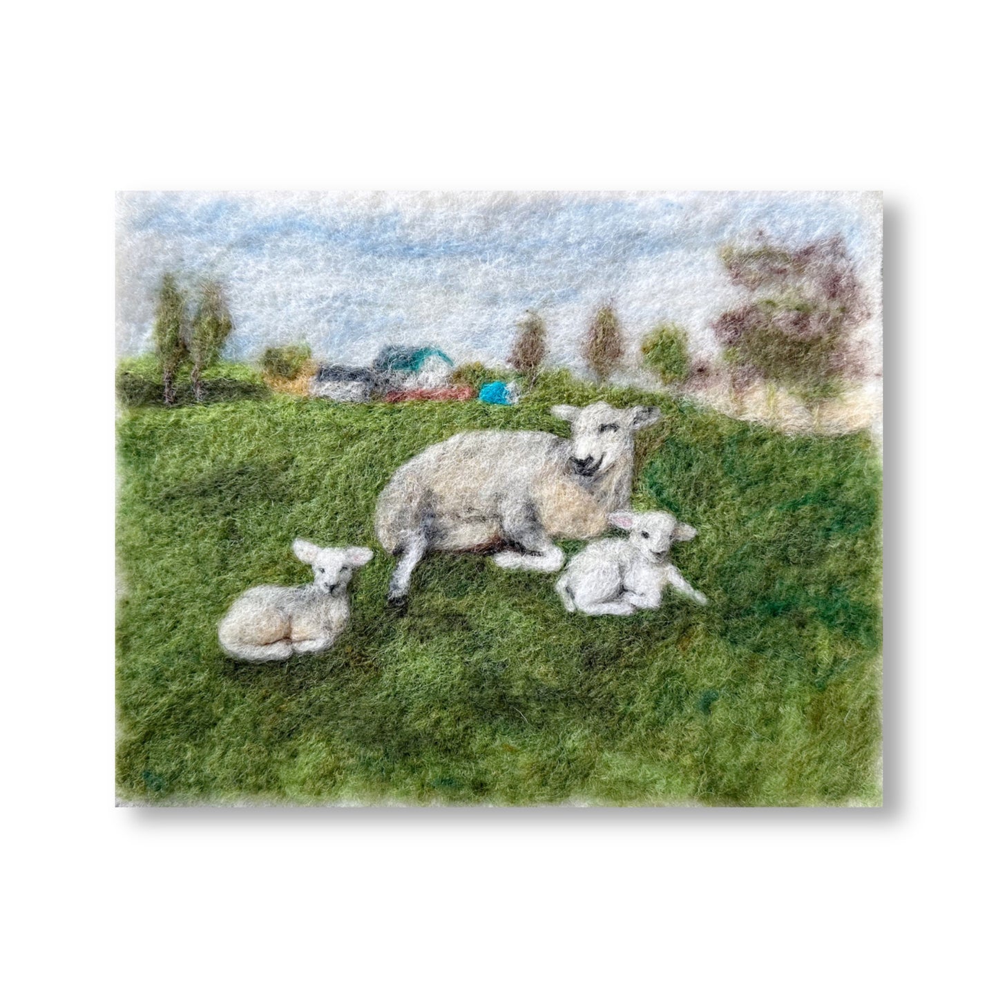 Needle Felted Wool Painting of Sheep Family