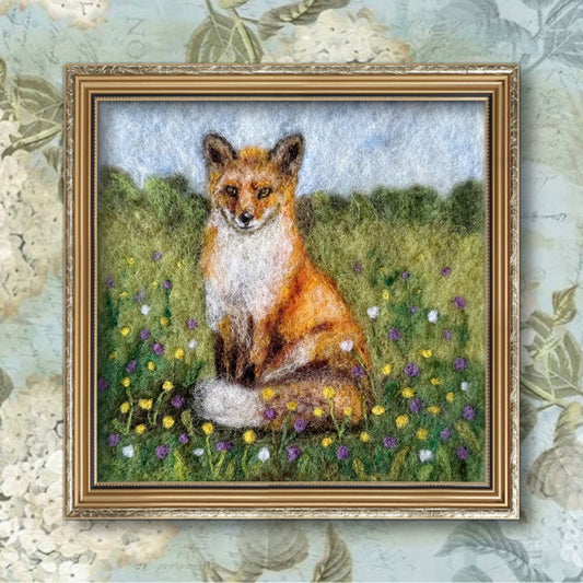 Needle Felted Wool Painting of Handsome Fox