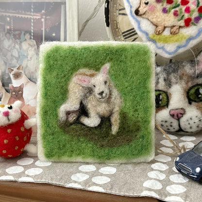 Needle Felted Wool Painting of Little Lamb waiting for his friends