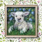 Needle Felted Wool Painting Little Lamb in Hydrangea Garden