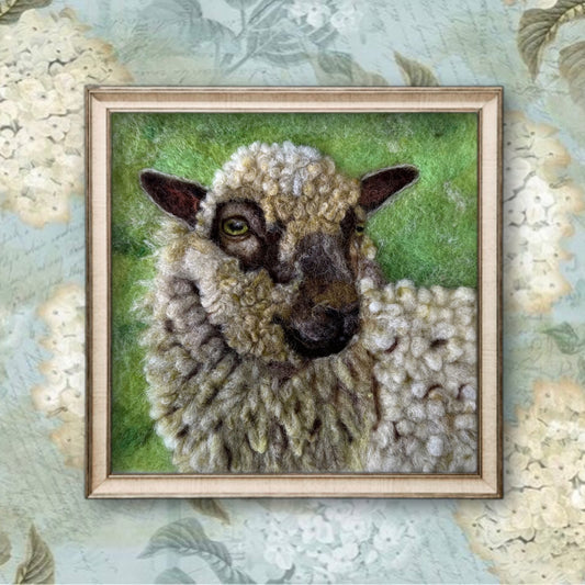 Needle Felted Wool Painting of a Shetland Sheep