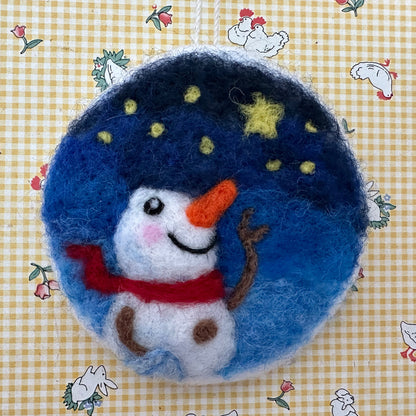 Needle Felted Christmas Ornament, Gazing Snowman