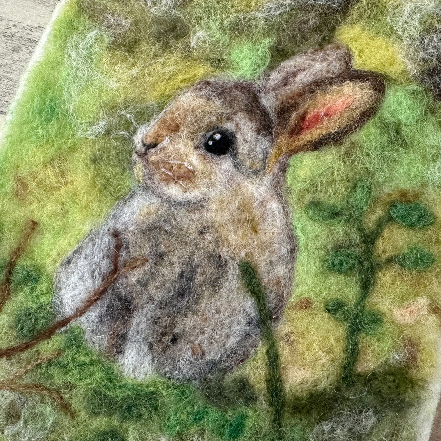 Needle Felted Wool Painting of a Little Cute Bunny Rabbit