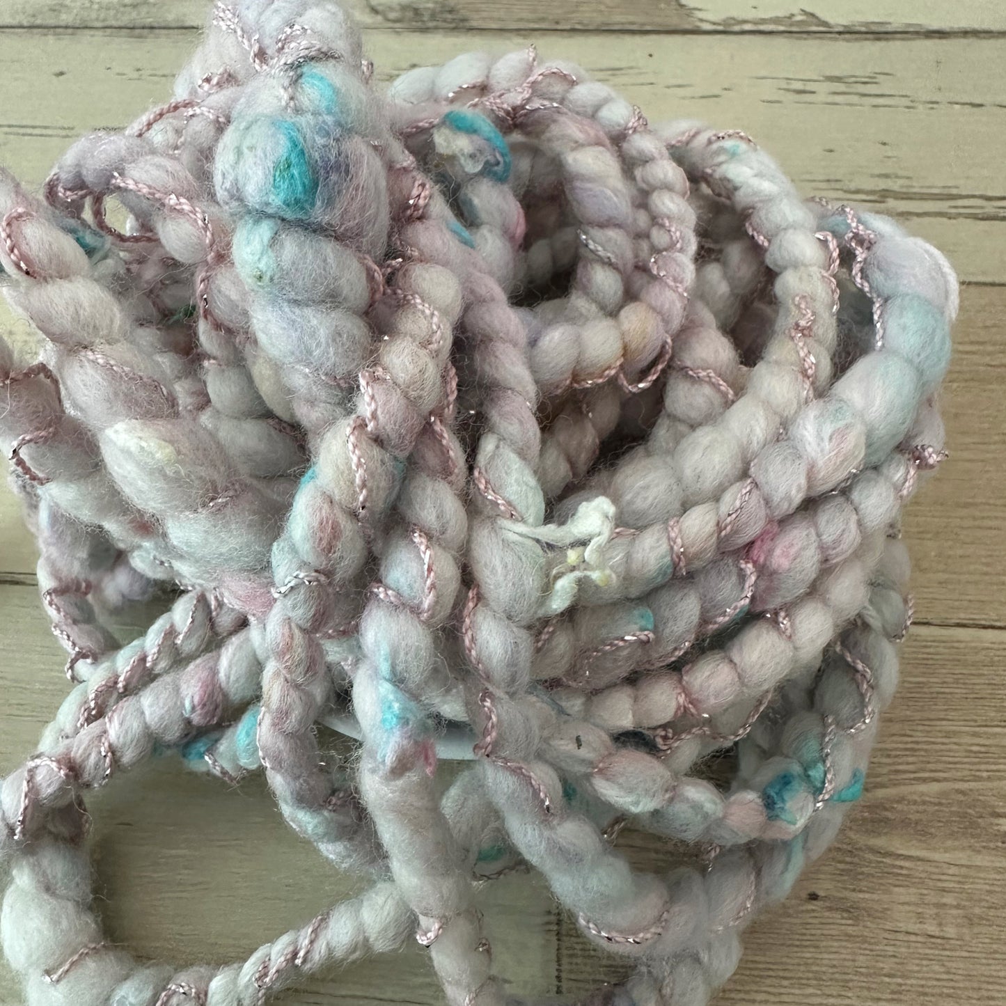 Hand Spun Art Yarn, MERMAID'S SONG, Coiled Spun yarn for weaving, knitting or crochet