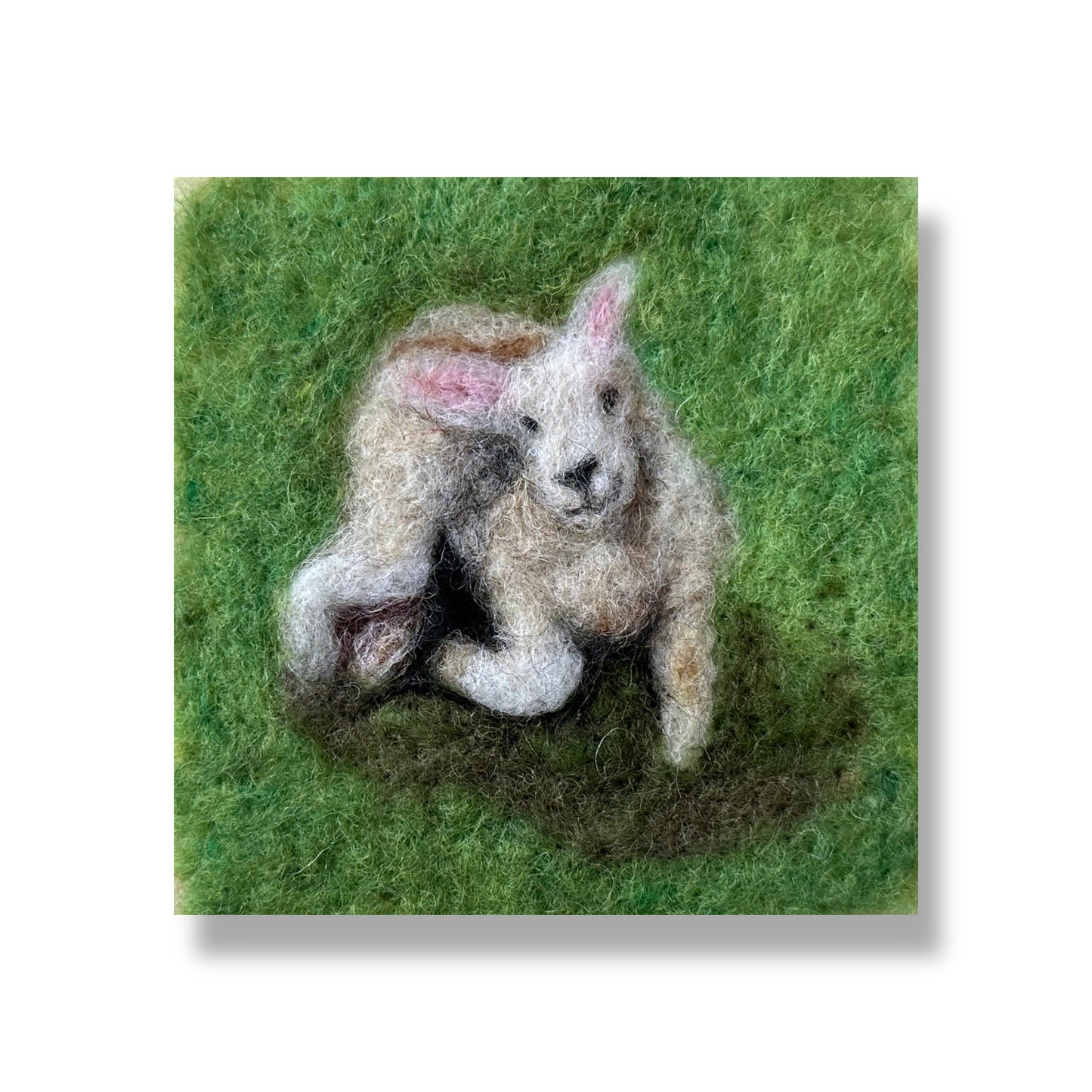 Needle Felted Wool Painting of Little Lamb waiting for his friends