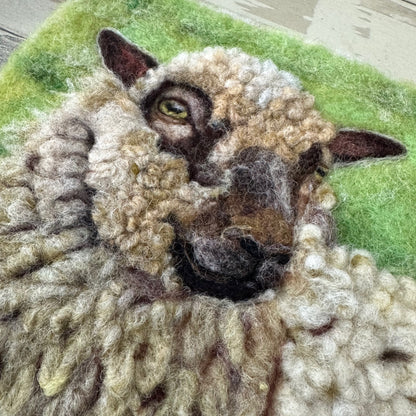 Needle Felted Wool Painting of a Shetland Sheep