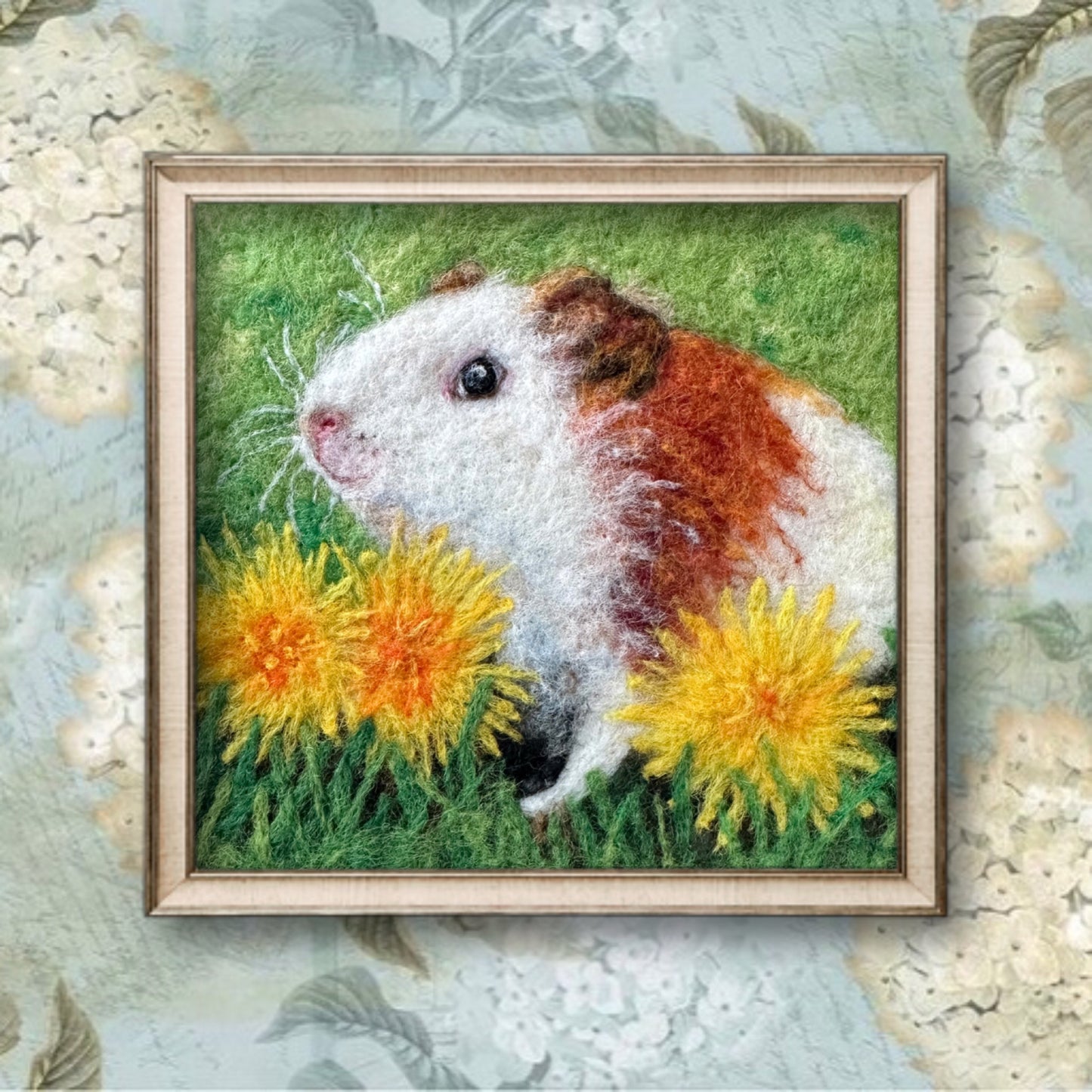 Needle Felted Wool Painting of Guinea Pig