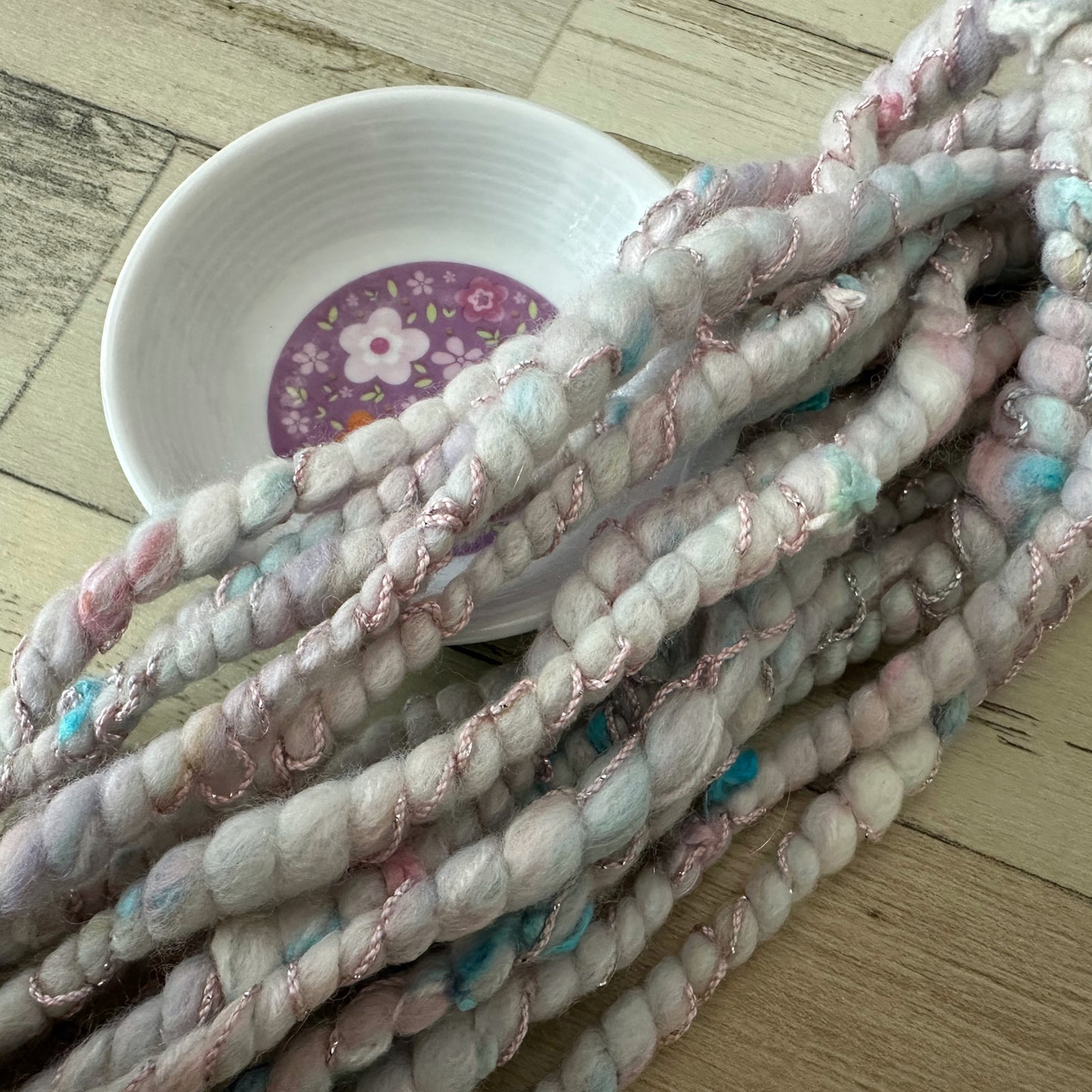 Hand Spun Art Yarn, MERMAID'S SONG, Coiled Spun yarn for weaving, knitting or crochet