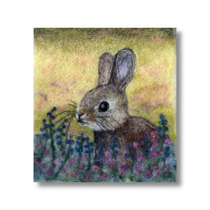 Needle Felted Wool Painting of a Floral Bunny Rabbit