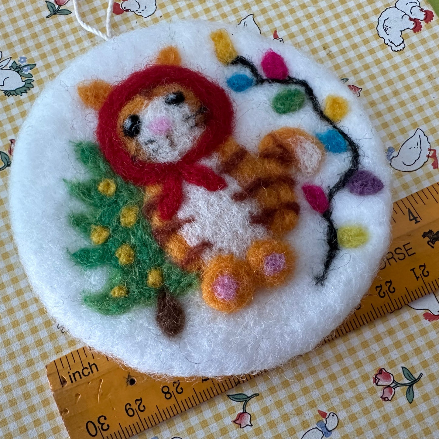 Needle Felted Christmas Ornament, Red Riding Kitty