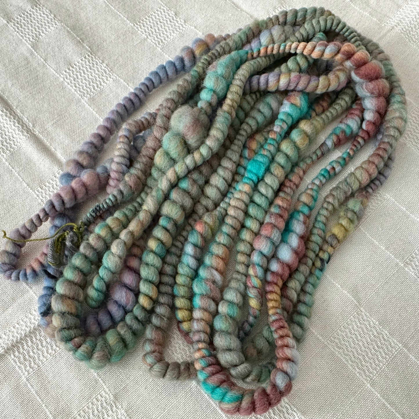 Hand Spun Art Yarn, DRAGON'S SCALES Core Spun Coiled Art Yarn for weaving, knitting or crochet