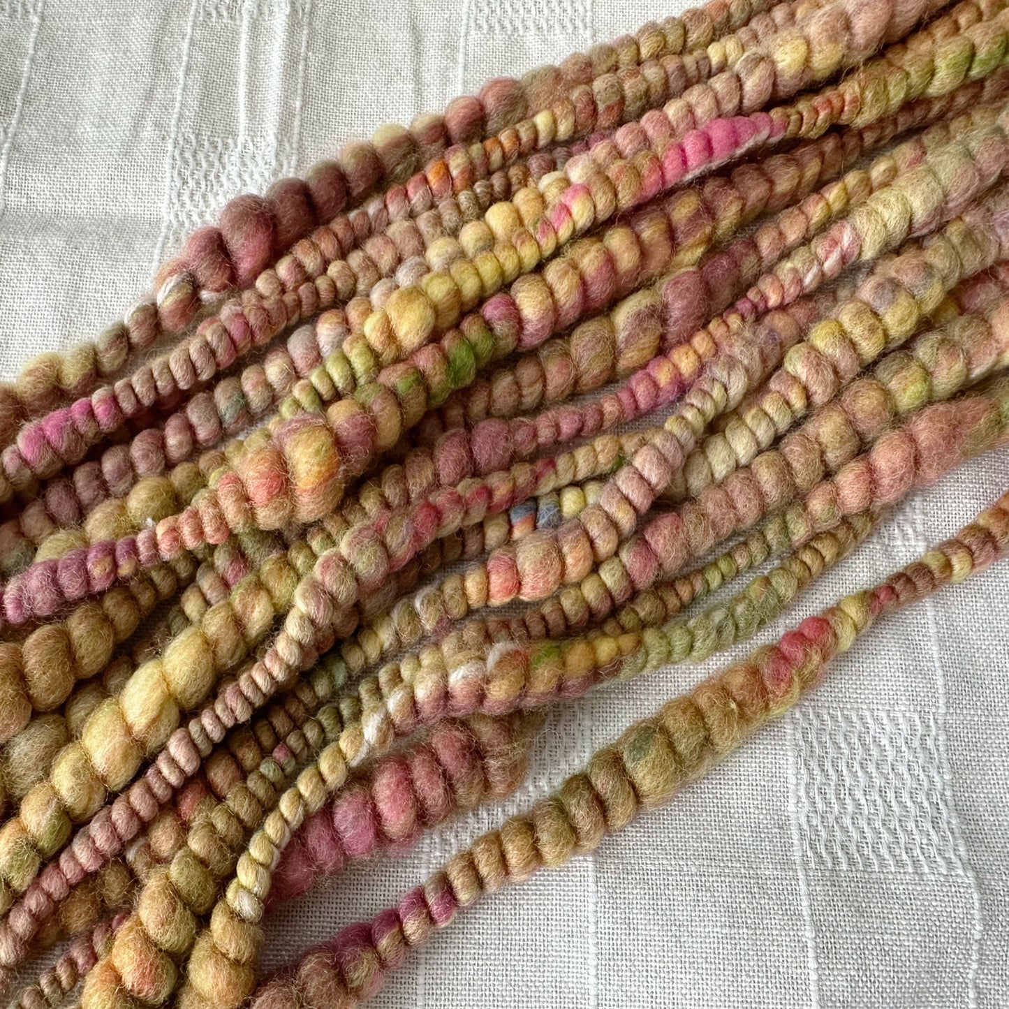 Hand Spun Art Yarn, AUTUMN LEAVES Core Spun for weaving, knitting or crochet