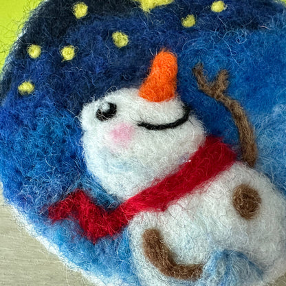 Needle Felted Christmas Ornament, Gazing Snowman