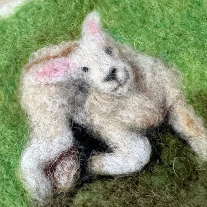 Needle Felted Wool Painting of Little Lamb waiting for his friends