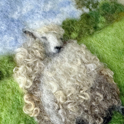 Needle Felted Wool Painting of a Fluffy Ewe Sheep