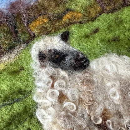 Needle Felted Wool Painting of a Wensleydale Sheep