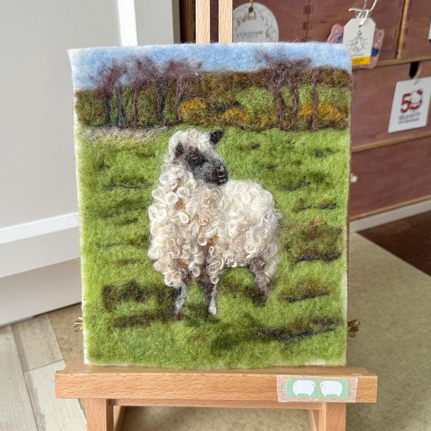 Needle Felted Wool Painting of a Wensleydale Sheep