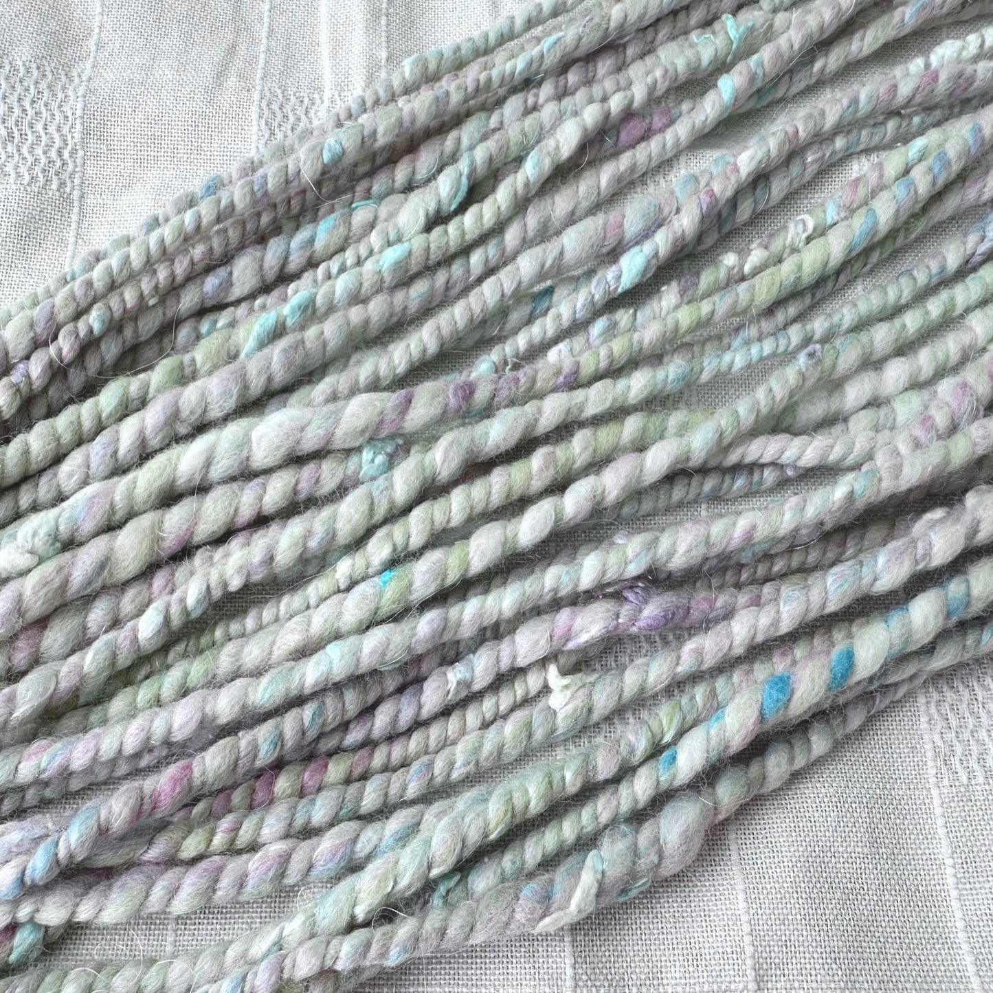 Hand Spun Art Yarn, EASTER BUNNY Bulky 2-ply yarn is perfect for weaving, knitting or crochet