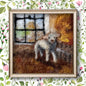 Needle Felted Wool Painting of Little Lamb in a Barn