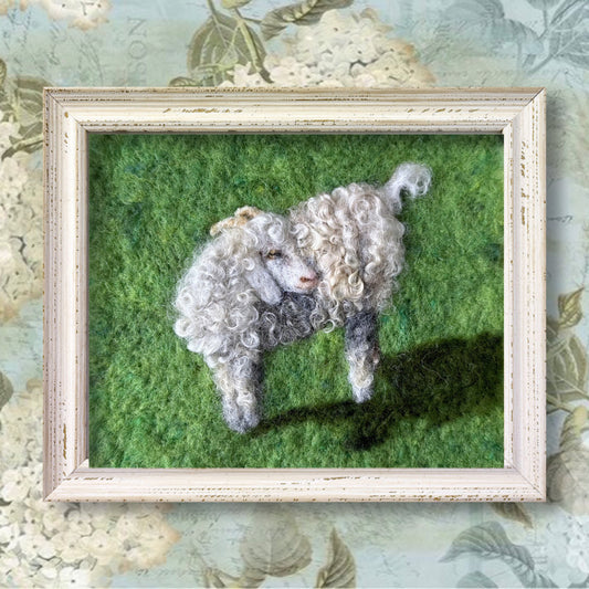 Needle Felted Wool Painting of an Angora Goat