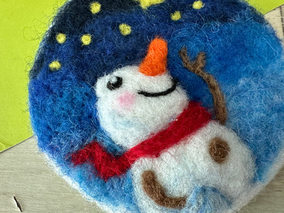 Needle Felted Christmas Ornament, Gazing Snowman